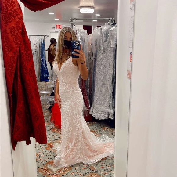 Golden Asp blush pink/white lace Prom Dress